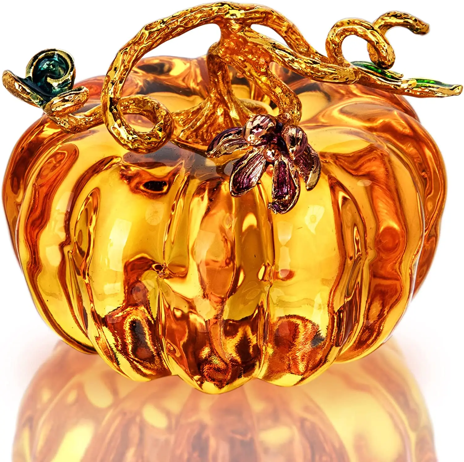 

H&D Hand Blown Glass Pumpkin Figurine Ornament Glass Collectible Figurine