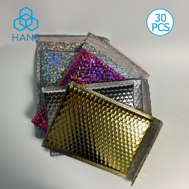 30 Pieces Holographic Metallic Bubble 4 Colors Mailers Self-adhesive Padded Mailing Envelopes Cushion Envelopes
