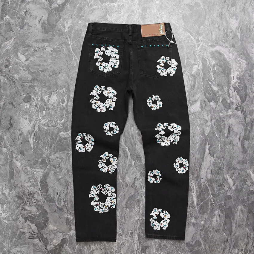 New Style Top Version Kanye Craft Jeans Inlay Gem Thick Washed Men Women 1:1 Black Denim Pants
