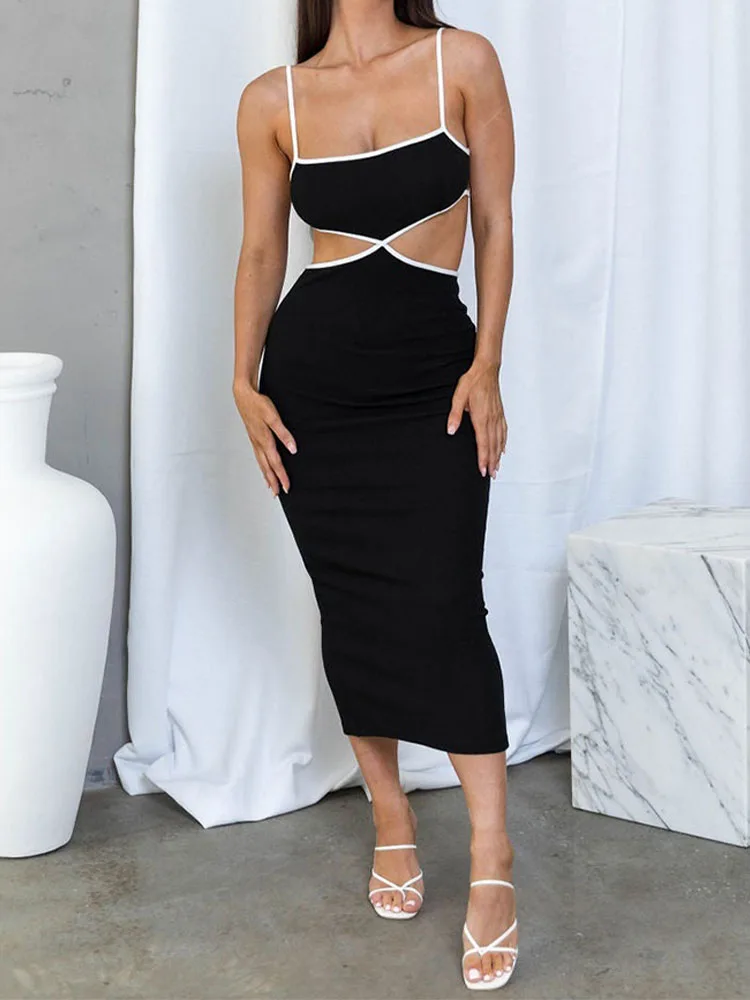 

Платье-миди на бретелях-спагетти, без рукавов, с открытой спиной