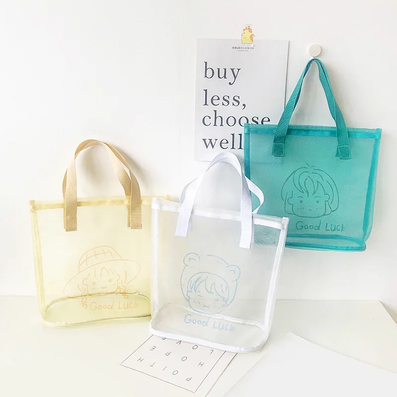 

1PC INS Hot Cosmetic Bag Women Fashion Handbag Transparent Mesh Zipper Makeup Case Summer Convenient Swimming Outdoor Beach Bags