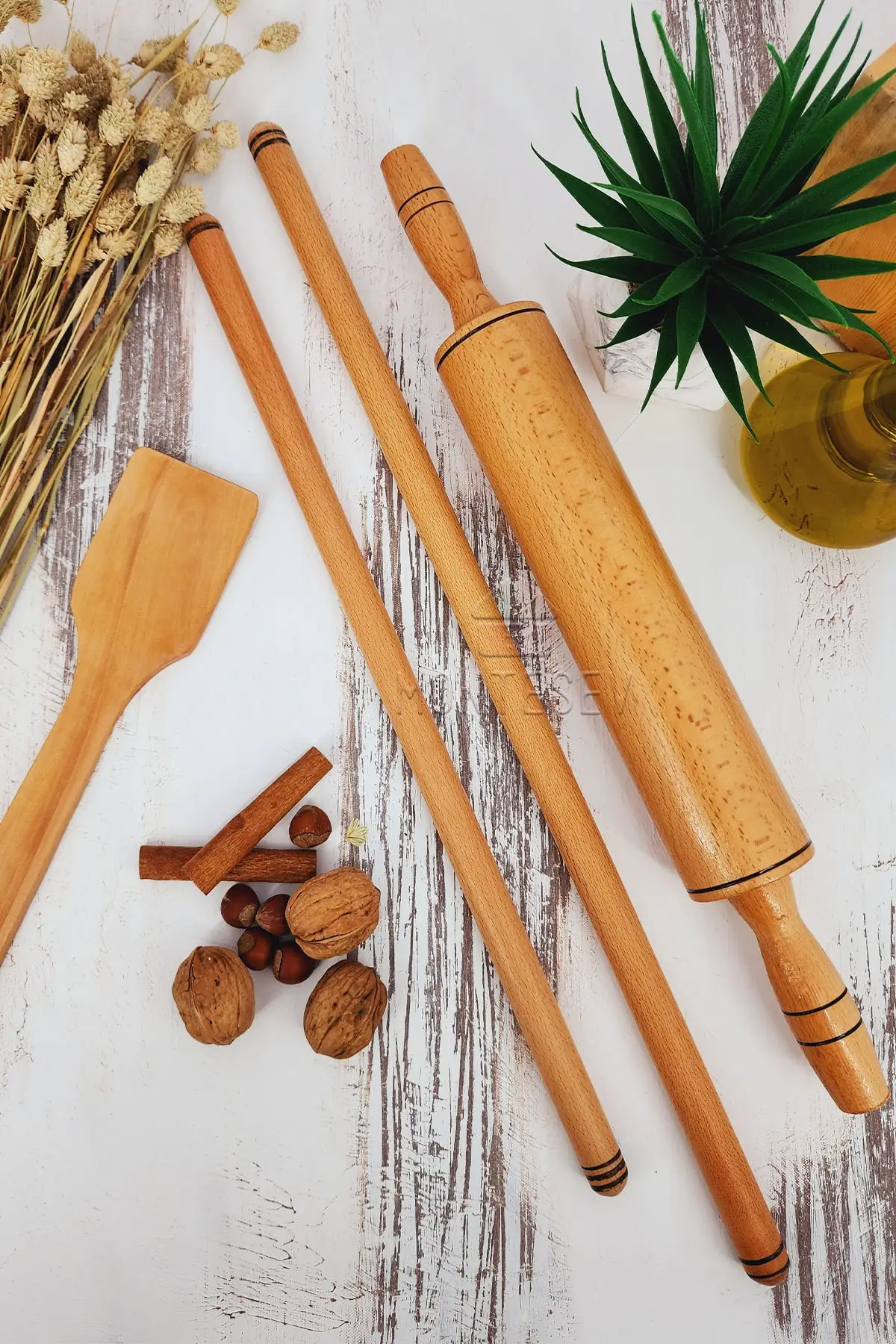 

Wooden Rolling Pin Rotating Roller Spatula Dough Rolling Rolling Pin Rotary Roller Dough Shaper 4 pcs