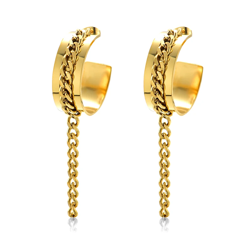 Texture Minimalist Gold Color Chain Drop Dangle Stainless Steel Earrings Personality Fashion Charm Jewelry Occident Women