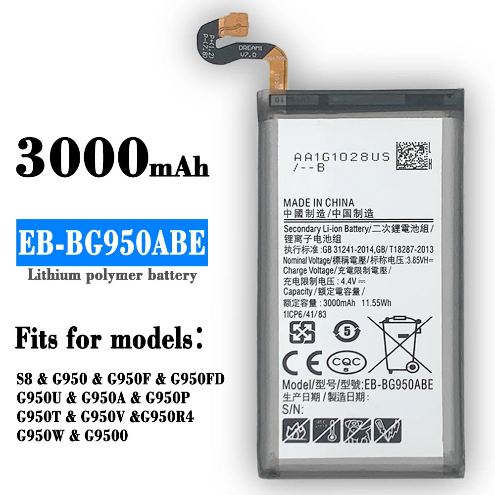 

New Suitable Battery For Samsung S8 G950FD G950 G950F G950U G950A G950P G9500 EB-BG950ABE High Capacity Batteries +Tools