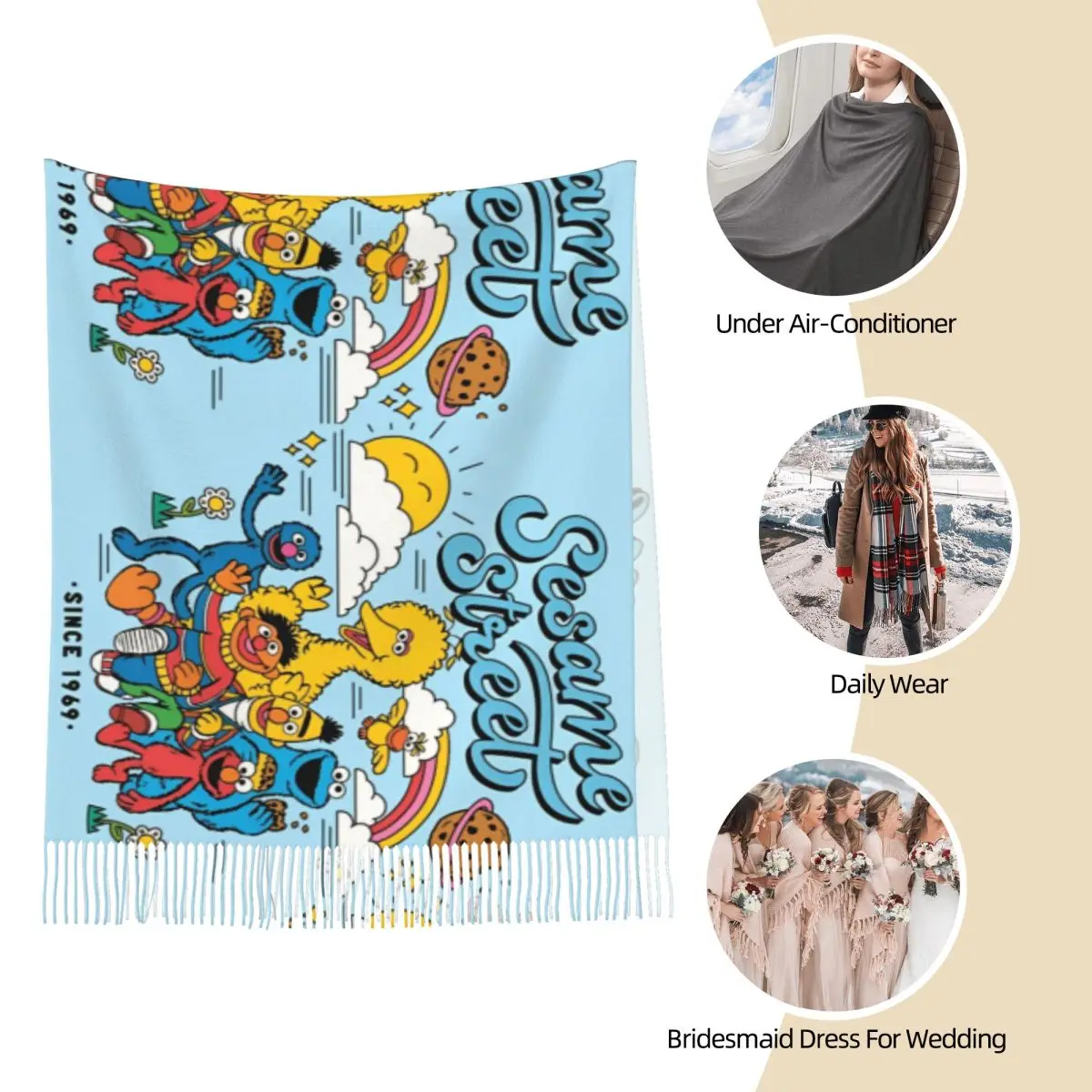 Групповая шаль с персонажами Улицы Сезам для женщин теплый большой мягкий шарф