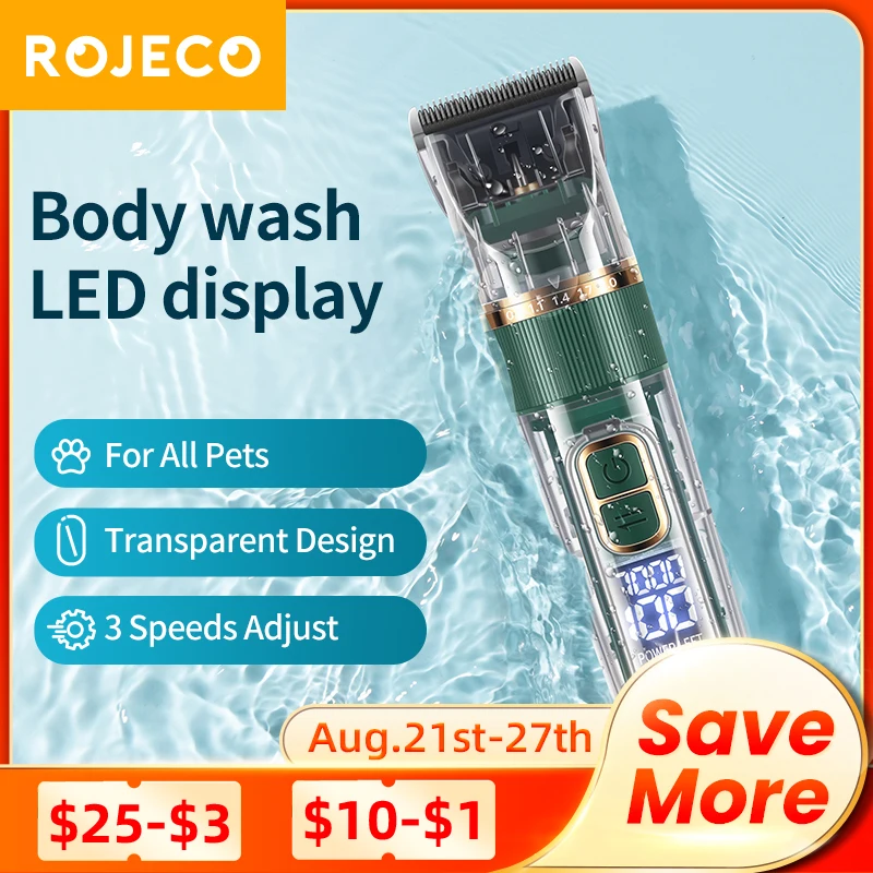 

ROJECO Professional Dog Hair Trimmer Rechargeable Pet Hair Clippers Cutting For Puppy Dog Grooming Cat Haircut Electric Shaver