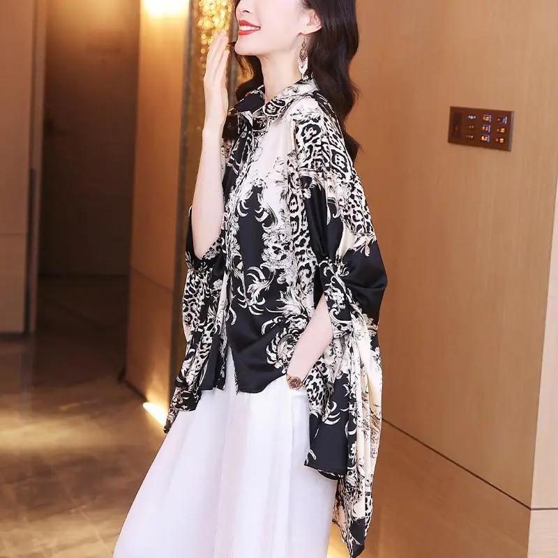Женская шифоновая блузка в стиле ретро рубашка большого размера с леопардовым