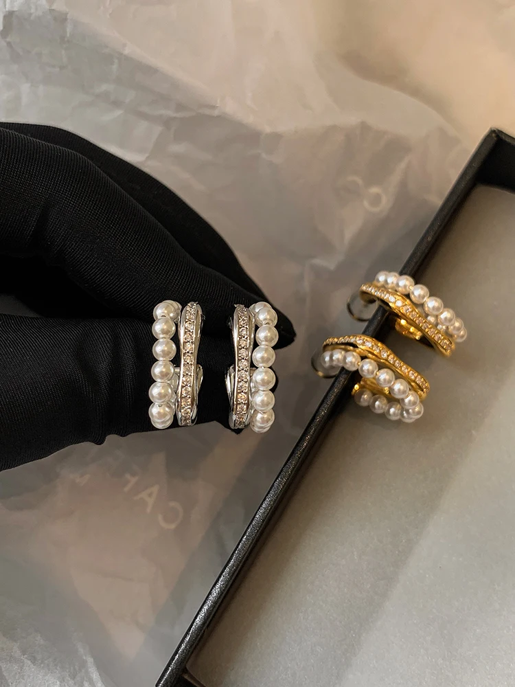 2024 новые двухслойные серьги с серебряной иглой и жемчугом женские легкие