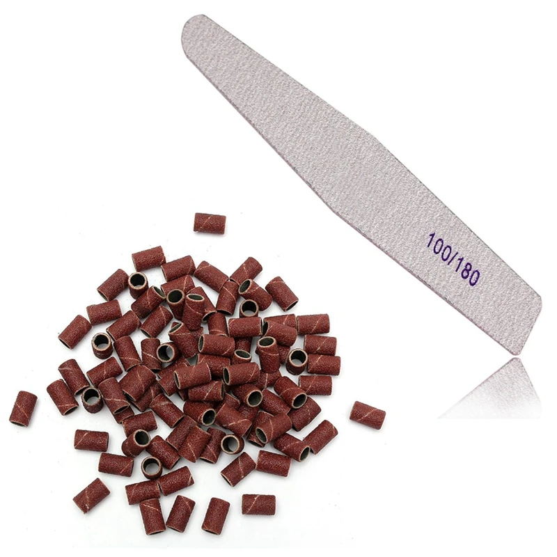 

100Pcs Nail Drill Sanding Band Machine Replacement Bits & 10Pcs Nail Art Sanding Buffer Buffing Grit Size 100/180