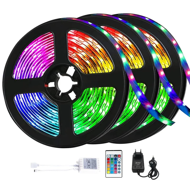 

AT35 15M LED Strip Lights Waterproof 3528 RGB Lights LED Flexible Lights Color Changing With 24 Key Remote Controller