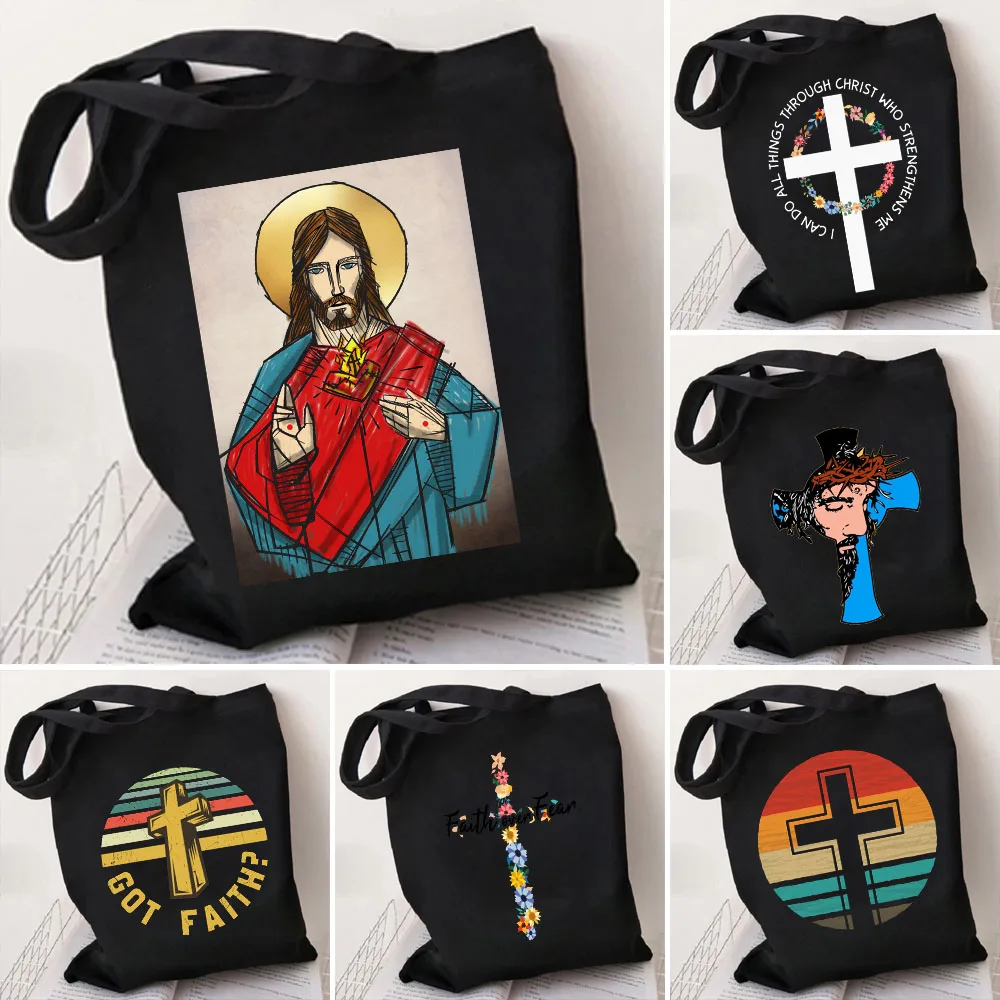 

Jesus Christ Vintage Faith Good The Cross Crucifix Women Girl Canvas Shopper Handbag Tote Shoulder Student Teacher Shopping Bags