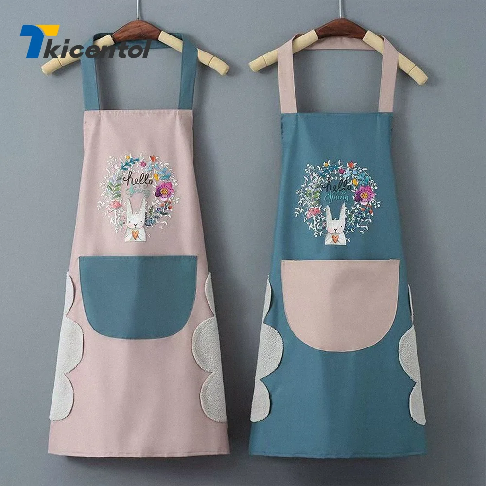 

Cartoon Rabbit Waterproof Wipeable Oil Stain Proof Apron with Pockets Sleeveless Cooking Clothes Kitchen Supplies 68X72cm