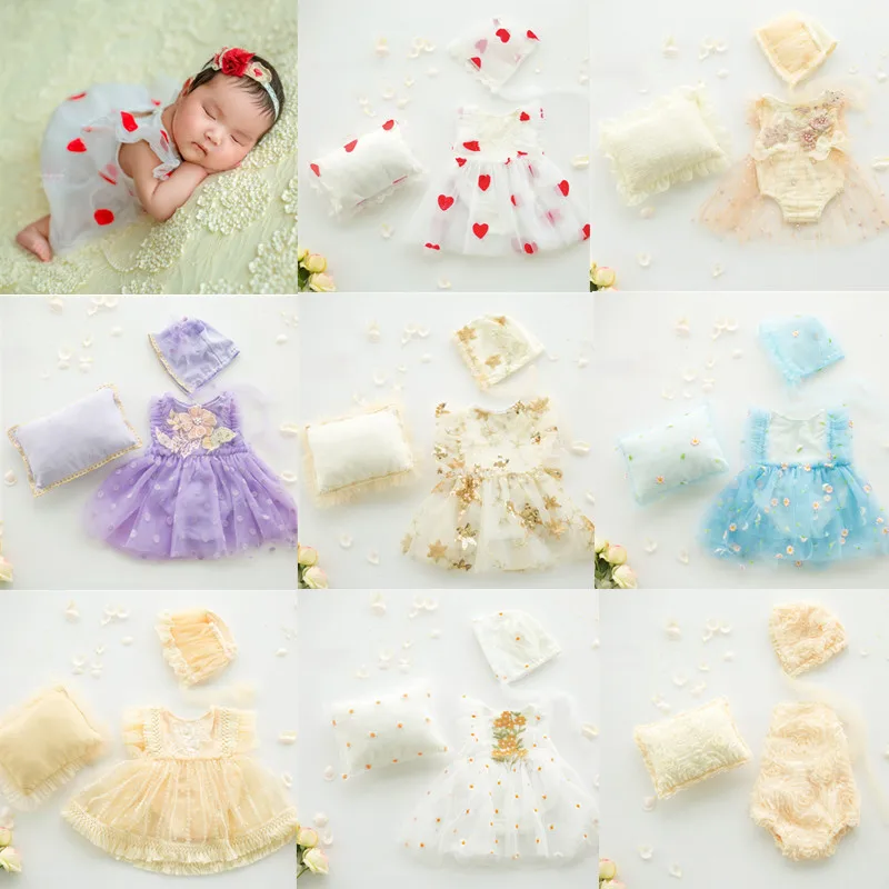 ❤️Newborn Photography Clothing Hat+Dress+Pillow 3Pcs/set Baby Photo Props Accessories Infant Shoot Clothes Outfits Fotografia