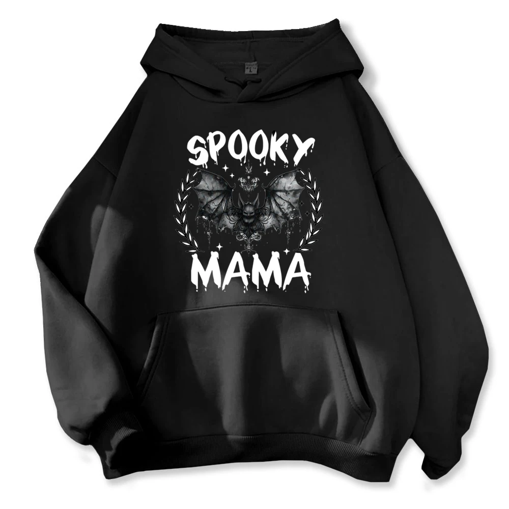 Толстовка на Хэллоуин Spooky Mama с капюшоном в готическом стиле принтом летучая мышь