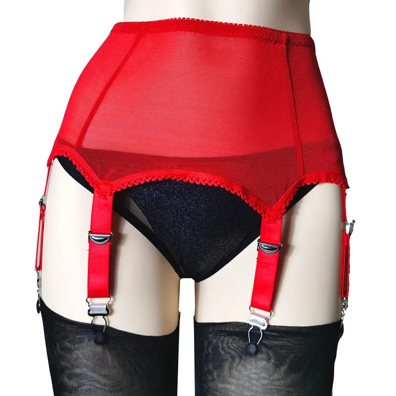 Black Sexy Mesh Garter Belt Transparent White Suspender Belt with 6 Straps Metal Clip for Men Women Stockings Lingerie