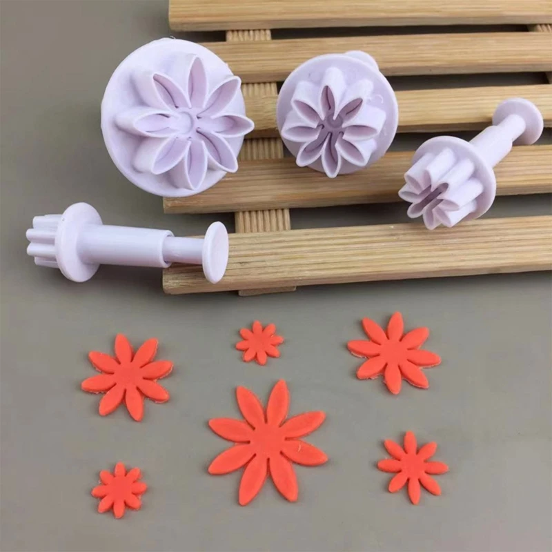 

H55A 4 Pcs/Set Small Daisy Plunger Fondant Decorating Sugar Craft Mold Cutter Cake Decorating Pastry Cookie Tools