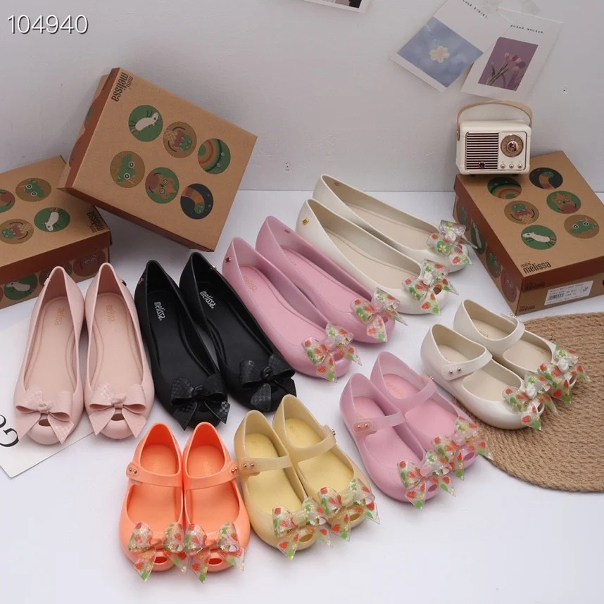 

2022 New Melissa Parent-child Jelly Shoes Fashion Women's Bow Fish Mouth Single Shoes Girls Soft Sole Non-slip Beach Shoes