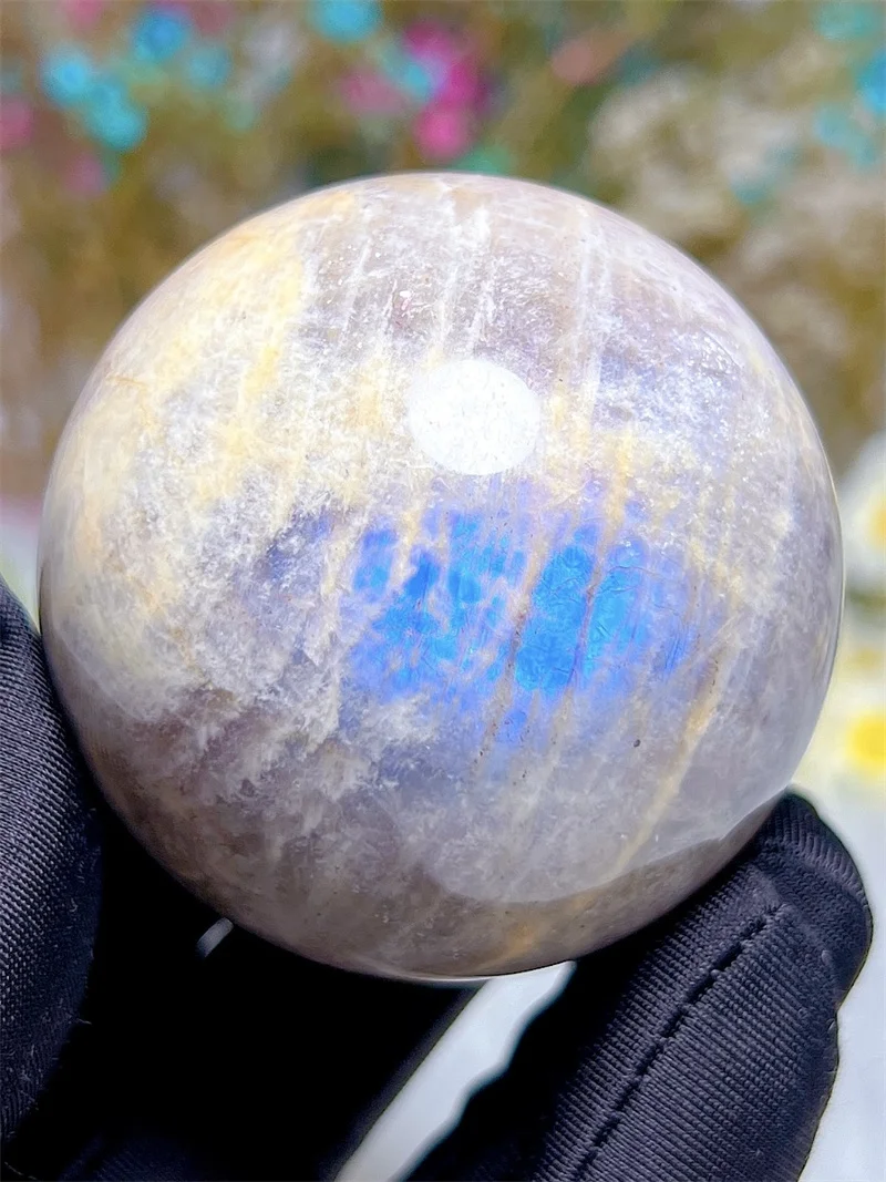 Натуральный кристалл Лунный Камень Сфера с дождем лук свободная форма резьба