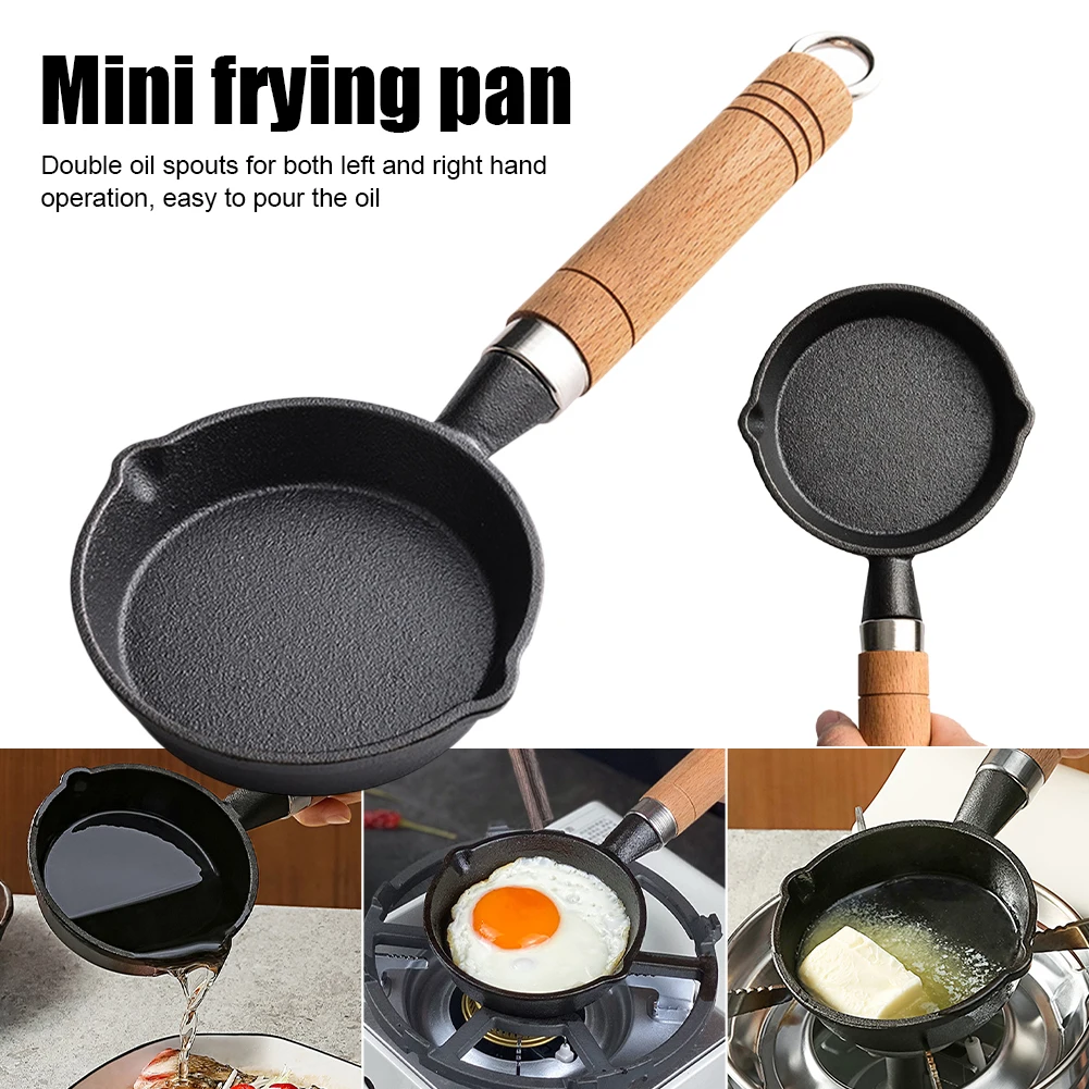 

Non-stick Cast Iron Frying Pan Mini Omelette Egg Dumpling Pan With Anti-scald Wooden Handle Breakfast Omelette Pan For Cooking