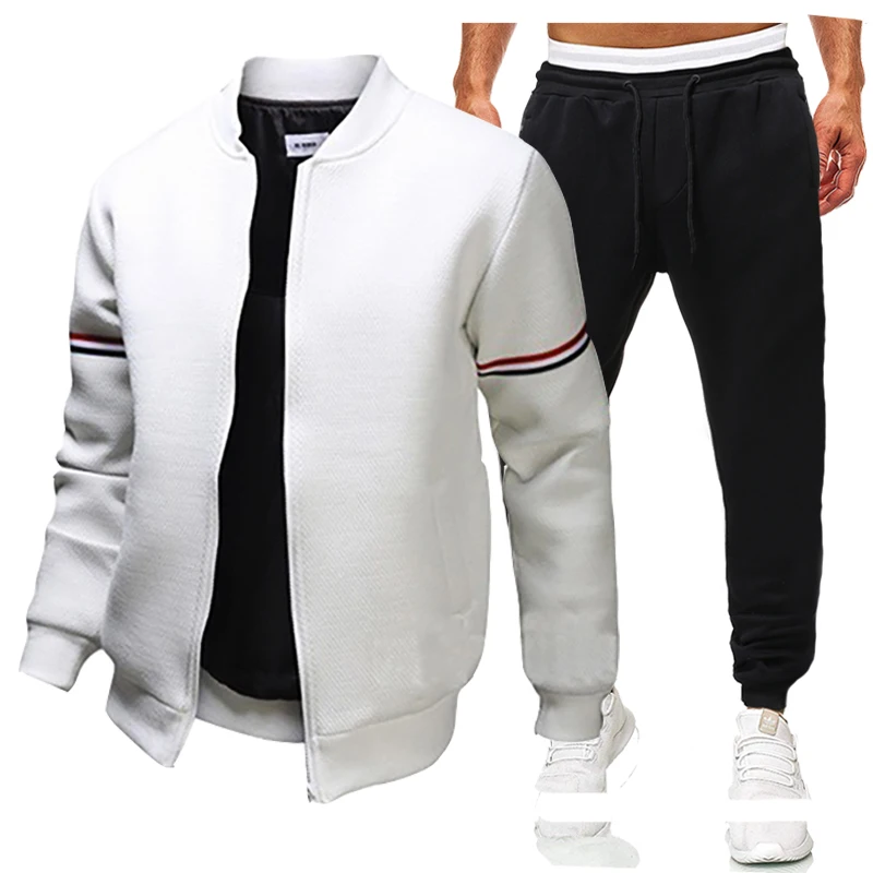 

Jackets Sweatpants Male Set Arm Stripes Coat Pants Men's Tracksuit Casual Sportswear Men's Clothing