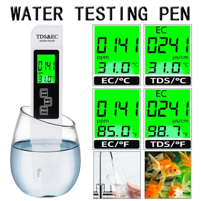 

Professional 3 In 1 PH Tester Water PH Meter TDS EC Temperature Meter Digital LCD Water Testing Pen Purity Filter Water Quality