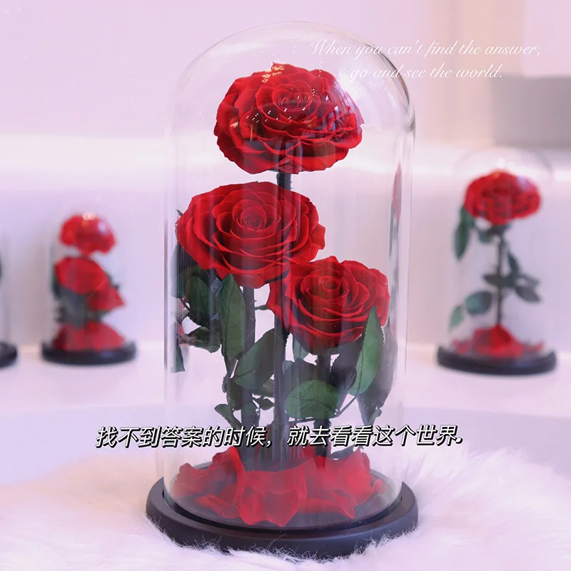 

Eternal Life Flower 3 Rose Gift Box Glass Cover