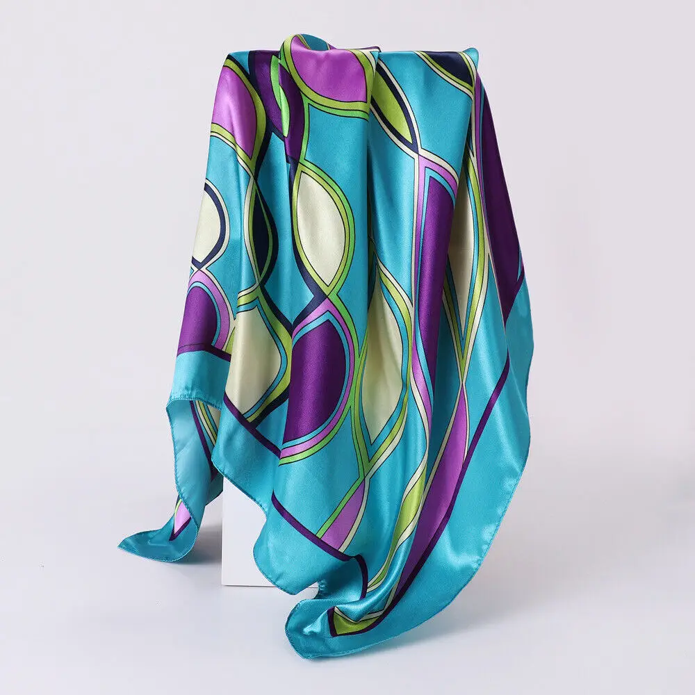 

Women Fashion Scarf Geometric Shawl Hijab Faux Silk Square Bandana Kerchief 90*90cm