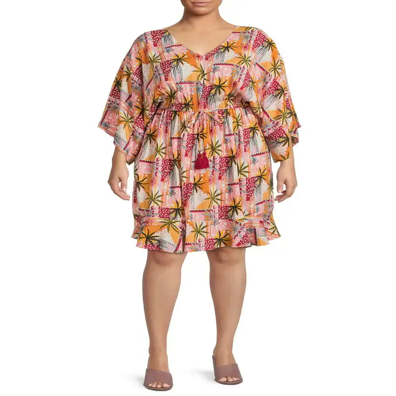 

Women’s Plus Size Tie Waist Kimono Sleeve Dress