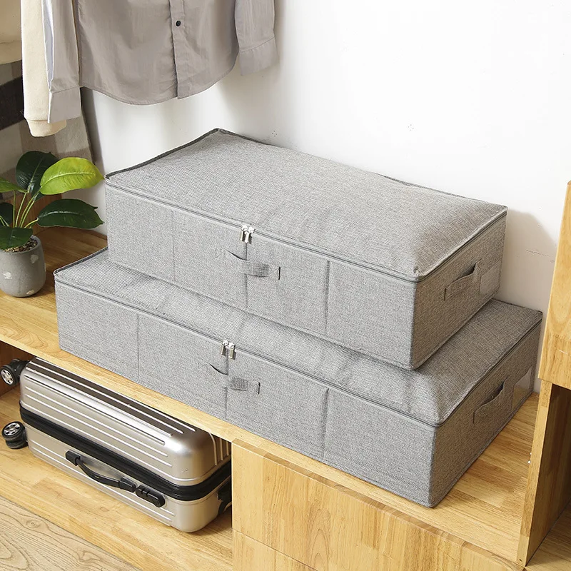 

Storage Box Under The Bed Folding Clothes Moisture-Proof Organizer Cotton Linen Dust-Proof Quilt Storage Bags With Lid Finishing