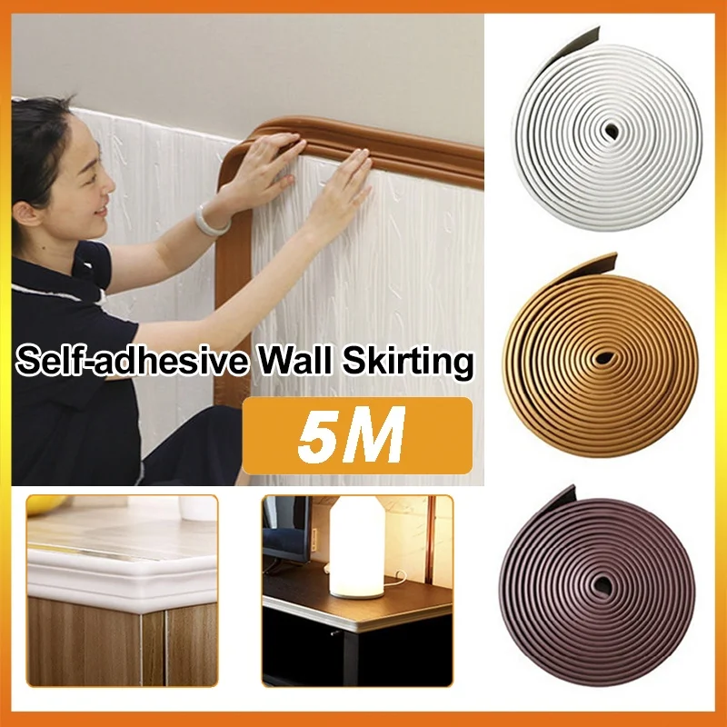 

5m 3D Wall Trim Line Skirting Border Self Adhesive Waterproof Baseboard Wallpaper Wall Sticker for Living Room Home Decor