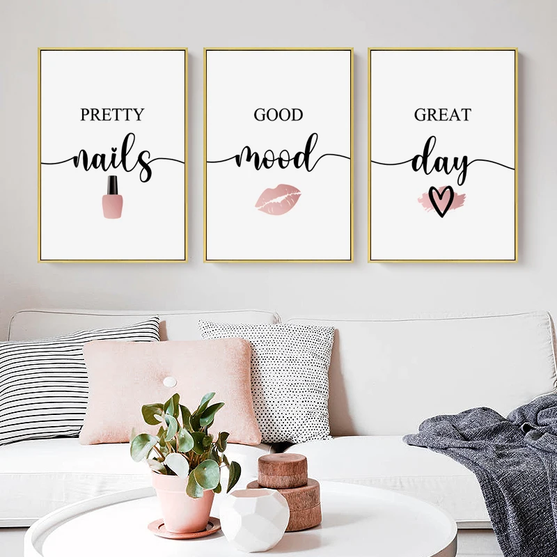 Скандинавский розовый женский красный лак для ногтей с цитатами постеры макияжа