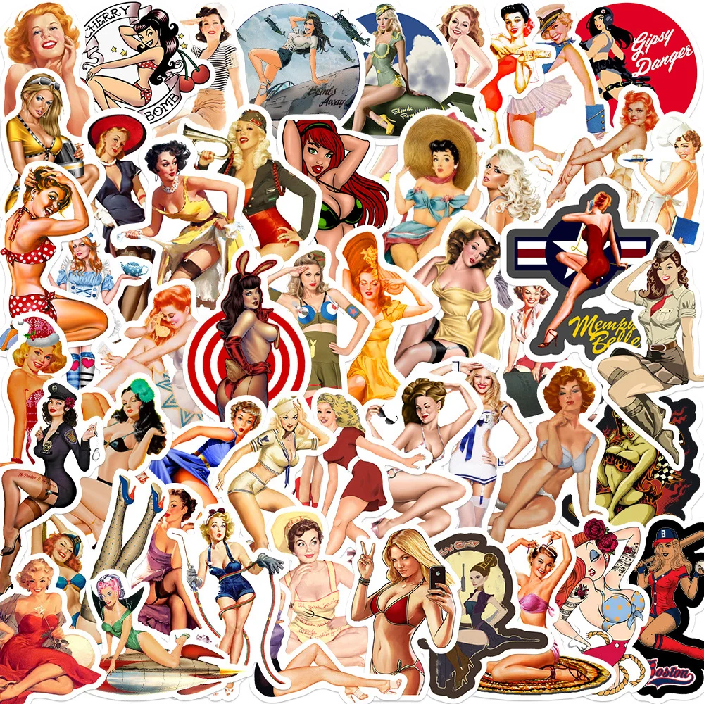 

10/30/50pcs Wwii Girl Cartoon Graffiti Stickers Sexy Scrapbook Diy Suitcase Motorcycle Trolley Case Waterproof Decal Sticker
