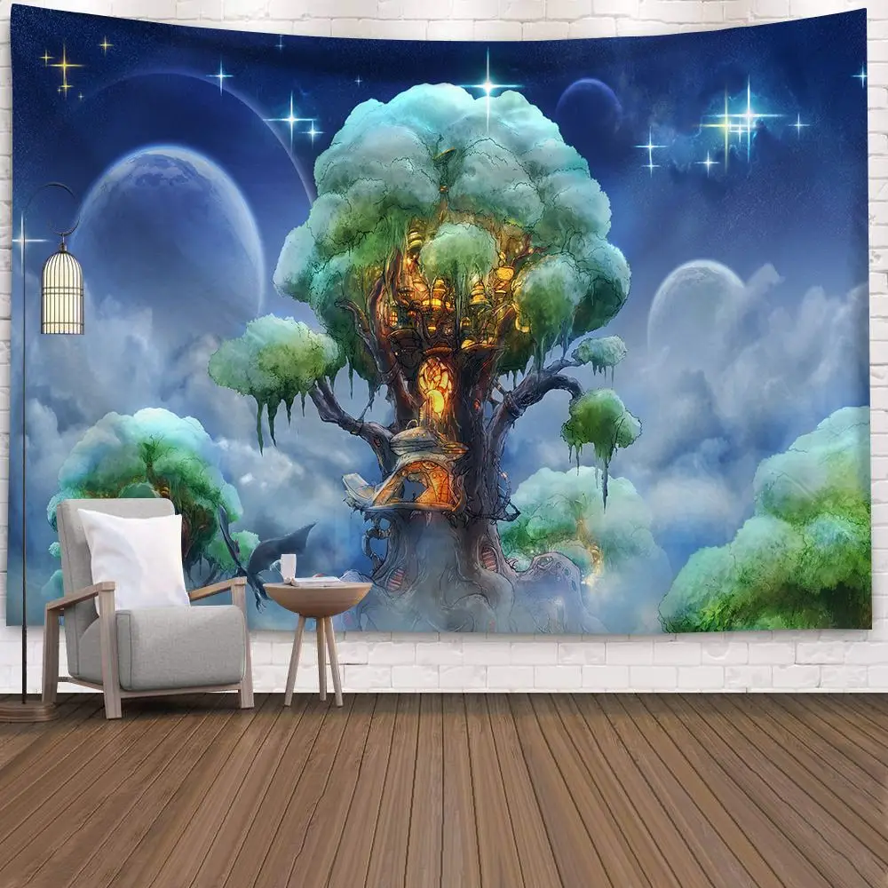 

Психоделический Настенный декор с деревьями, индийский гобелен в стиле хиппи, ослепительный пейзаж, Настенное подвесное одеяло в богемном ...