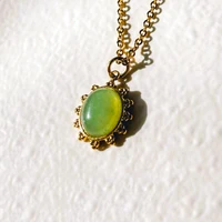 vintage oval green natural stone clavicular necklaces for women girls bohemia geometric gold color choker necklaces jewelry gift