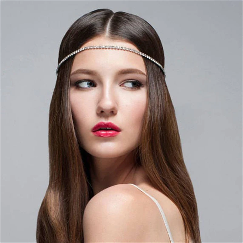 New Simple Shining Rhinestone Single Chain Head Chain Ladies Fashion Crystal Forehead Chain Jewelry Hair Accessories Wholesale