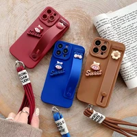 fashion luxury cute cartoon stereo wristband with lanyard soft silicone phone case for 11 12 13 pro max mnin x xr xs 8 7 plus