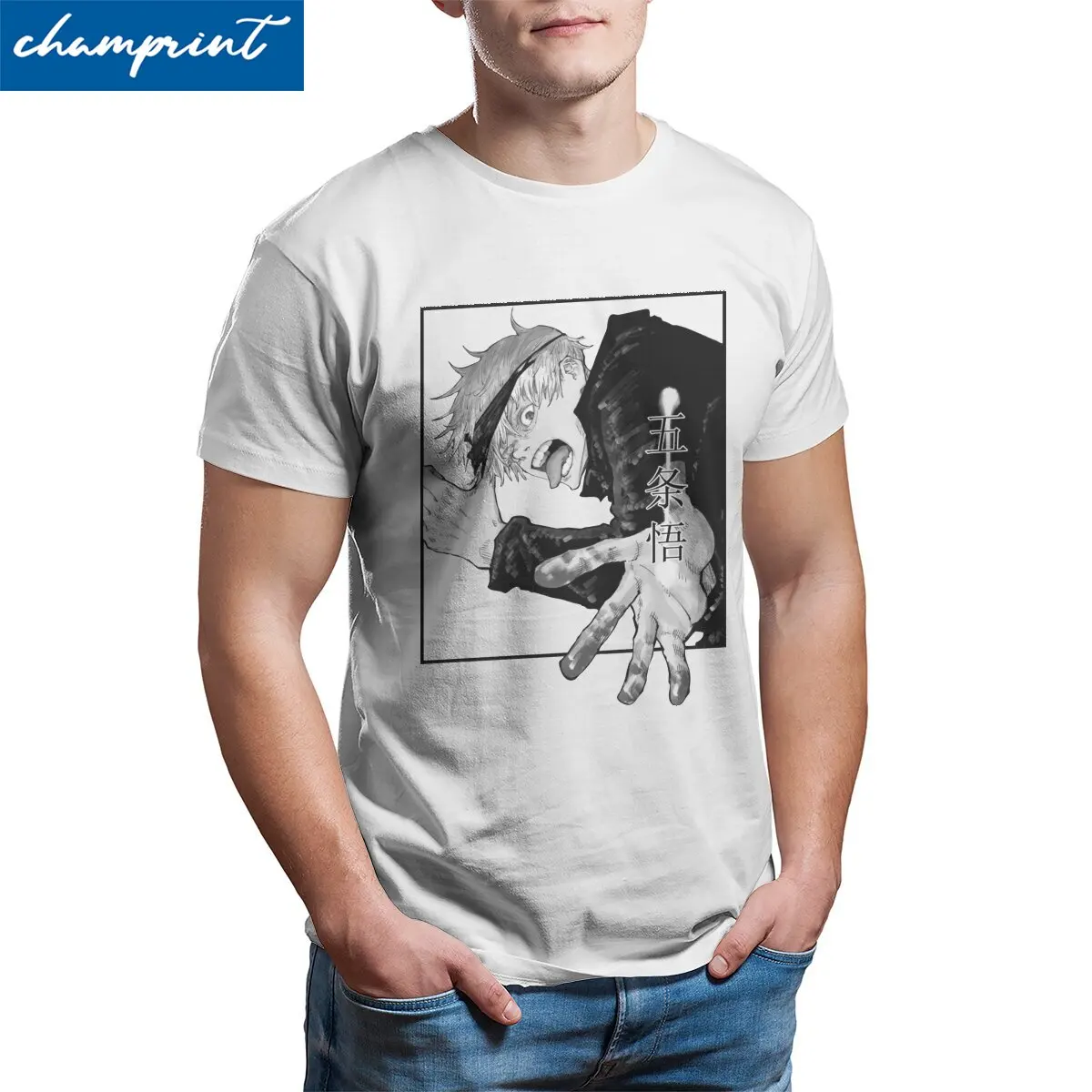 

Jujutsu Kaisen Anime Men T Shirt Satoru Gojo Casual Tee Shirt Short Sleeve Round Neck T-Shirts Pure Cotton Birthday Present Tops