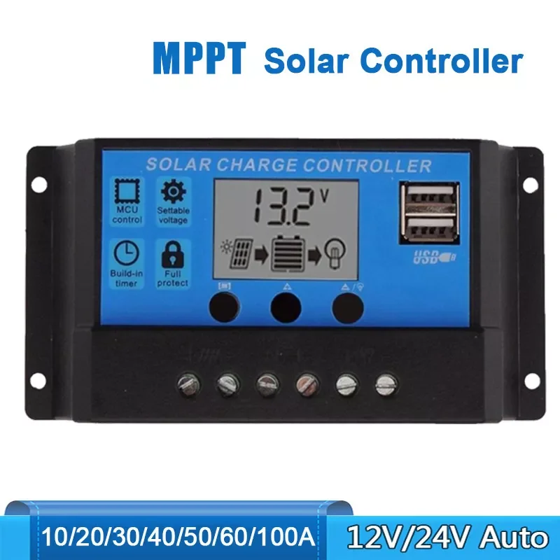 

NEW 30A 60A 100A Solar Charge Controller 12V 24V Auto MPPT Controllers LCD Display 5V Dual USB Solar Battery Panel Charger Regul