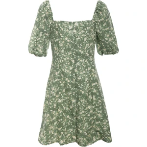 Womens Cottagecore Dress Summer Green Floral Fairy Dress Sweet Sexy Mini Bodycon Square Collar Shorts Sleeve A-Line Dresses New