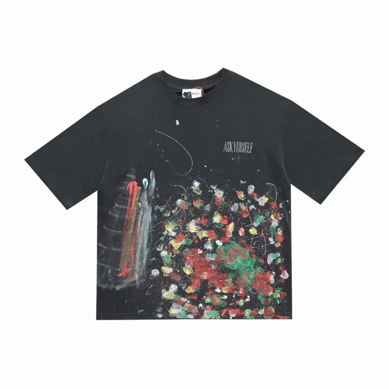 

Luxury Brand high quality Oil Painting Graphic Tee Men Women Splash Ink Painted Graffiti Askyurself T-Shirt Vintage Tops Short S