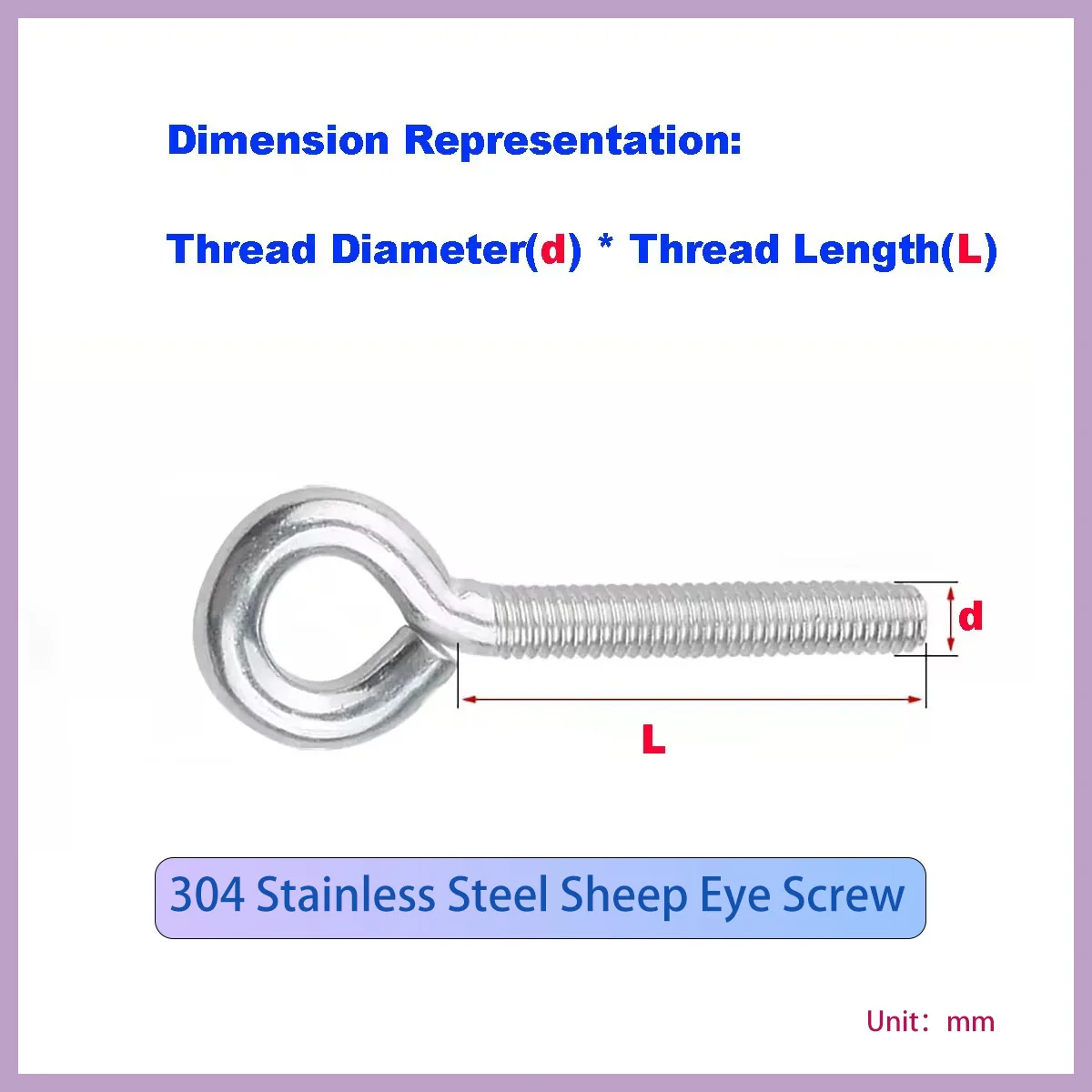 M3M4M6M8M10 Винт с овечьим ушком из нержавеющей стали 304/кольцевой крючок Закрытый