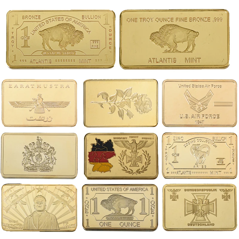 

Gold/silver Gold Clad Bullion Bar Ingot Gold Layered Metal Art Bar Commemorative Coin Souvenir Gifts for Collection