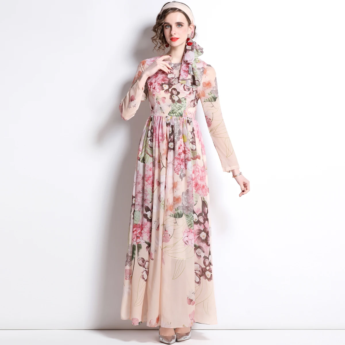 

SuperAen 2022 летнее шифоновое шелковое платье с принтом и воротником-шарфом ТРАПЕЦИЕВИДНОЕ женское Повседневное платье