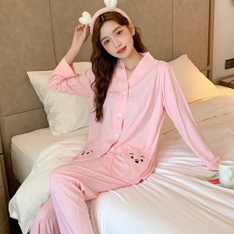 2022 Spring Autumn New Pajamas Women's Cardigan Long Sleeve Korean Sweet Loose Home Clothes Lady Sleepwear Female Nightwear