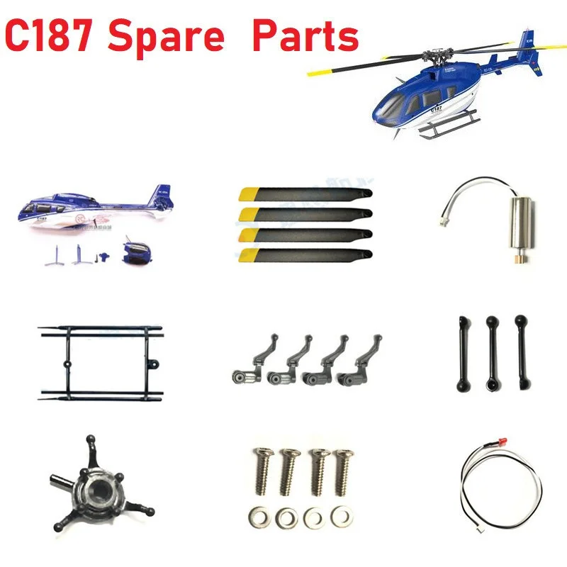 

C187 EC135 RC Helicopter Parts Accessories Body Shell Propeller Tail Blade Metal Rotor Head Motor Receiving Board Landing Gear