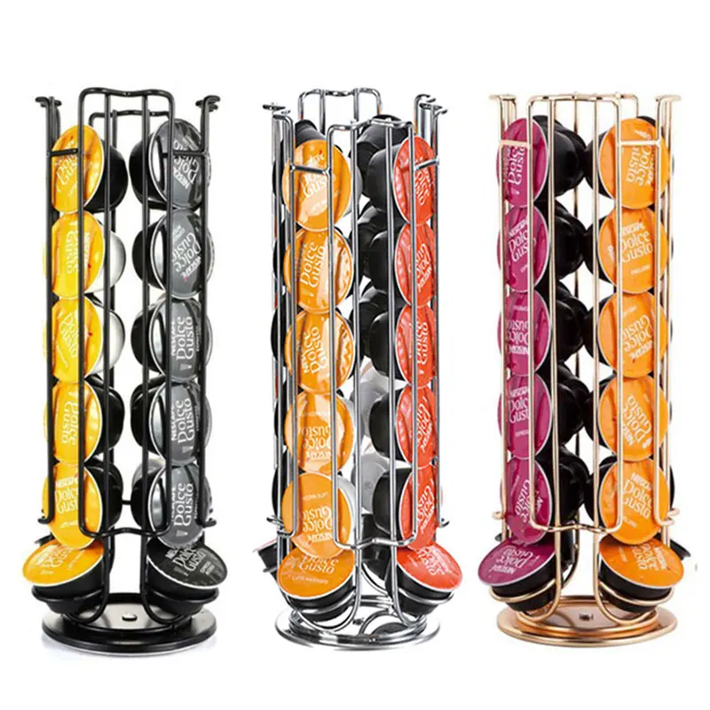 

Iron Chrome Coffee Capsule Holder Dispensing Tower Stand Fits for 24Cups Nescafe Dolce Gusto Capsules Storage Pod Holder