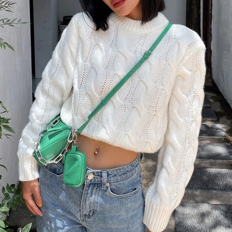 

2022 Women Pullover Thick Autumn Winter Clothes Warm Knitted Slim O-Neck Sweater for Women's Green Tops Woman Jumper