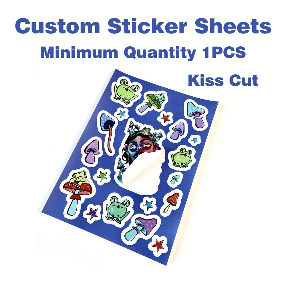 Custom Stickers Sheets Kiss Cut With Logo Name Waterproof Transparen Holographic Vinyl Decorative Laptop Cartoon Cute Anime Book