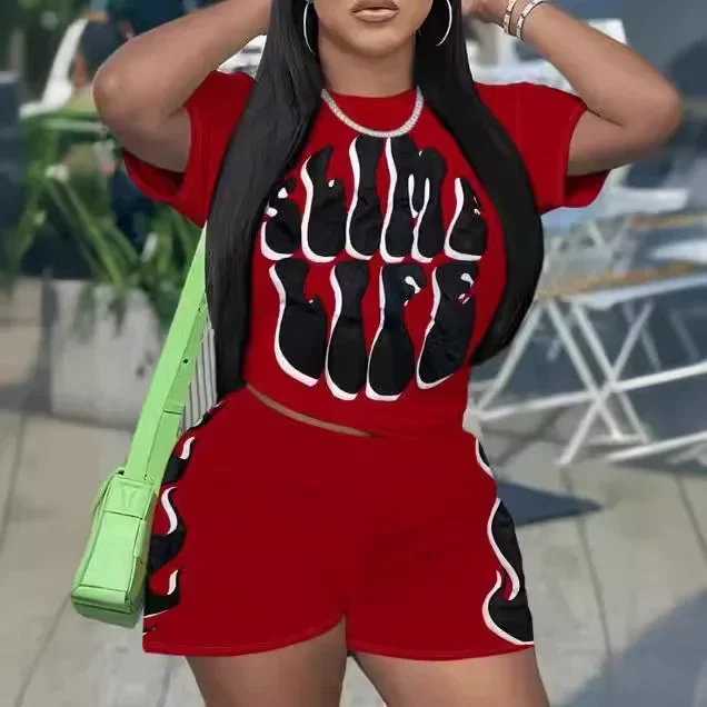 Y2K Европейский тренд женские шорты с принтом простой комплект лета 2024 из 2