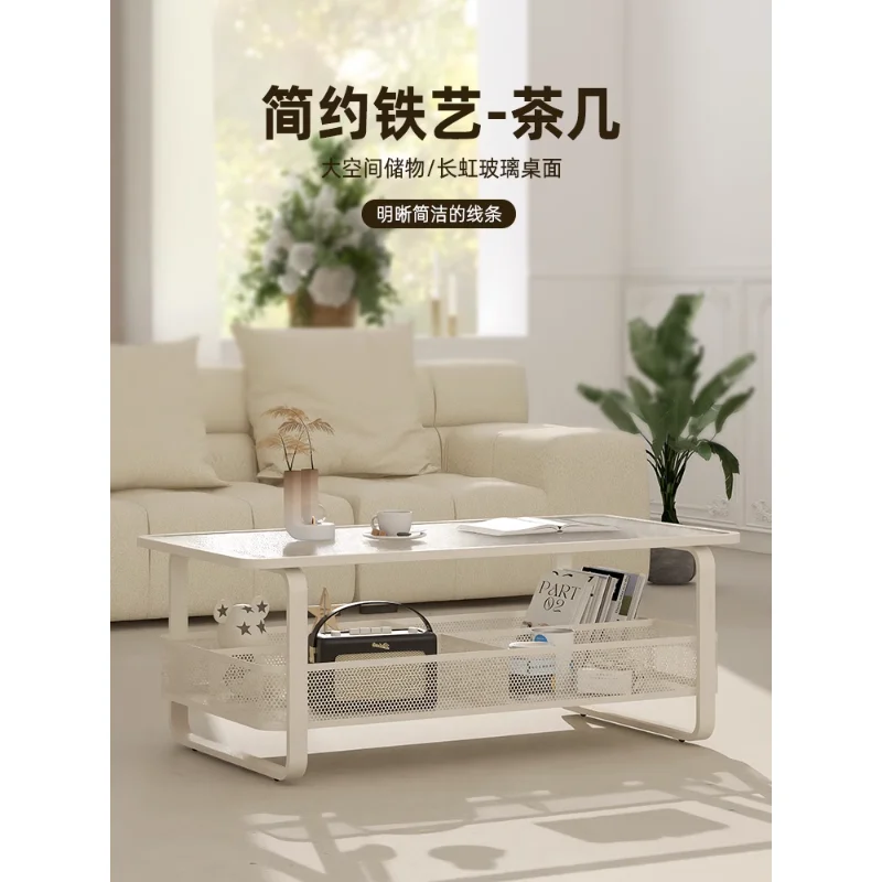 

Park house cream style tea table living room household small apartment simple modern movable net red tempered glass tea table